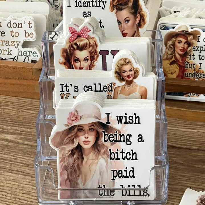 4 Tier Vinyl Sticker Acrylic Display Stand 4 Compartments for wholesale by cottage + crown