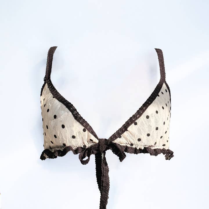 Polka Dot Lace Tie Front Bra for wholesale by Behind Closed Drawers