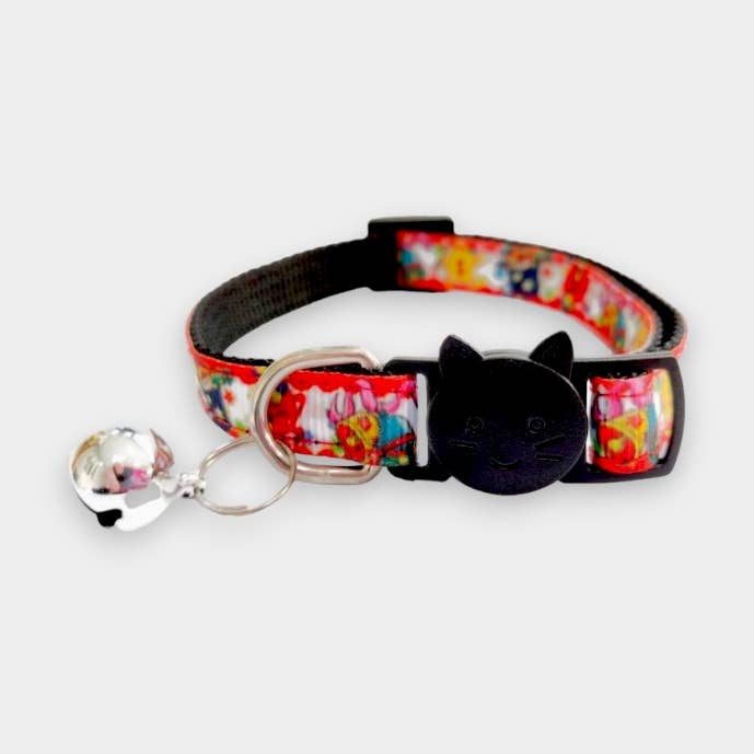 Christmas Kitten Collar - Red with Holly and Ginger Bread Ma for wholesale by Zacal Cat Collars