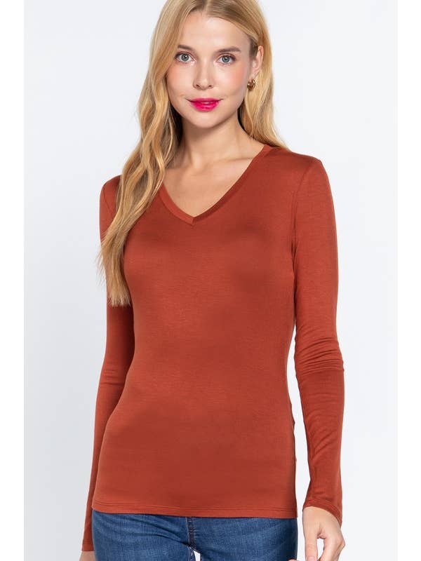 Vanilla Monkey - Wholesale Knit Top - Women's - Basic Solid Long Sleeve V-neck Top11