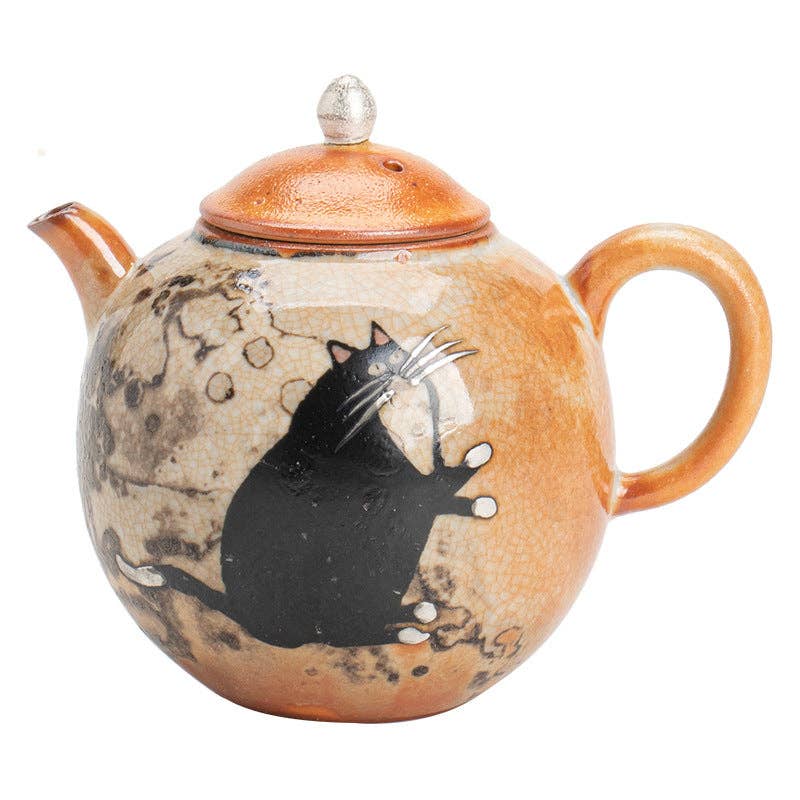 Gohobi （We cover U.S. import duties） - Wholesale Tea Pot - Gohobi Handmade Black Ink Hand-painted Cat Teapot 00510
