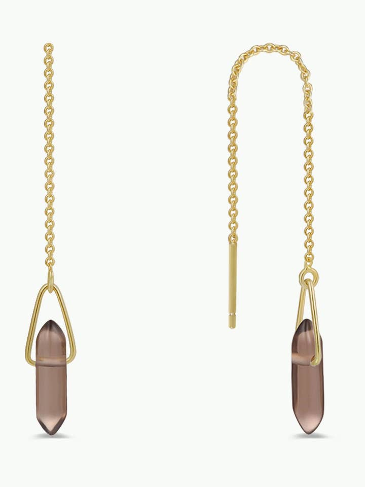 Threader - Smoky Quartz - Gold Earrings for wholesale by JaxKelly