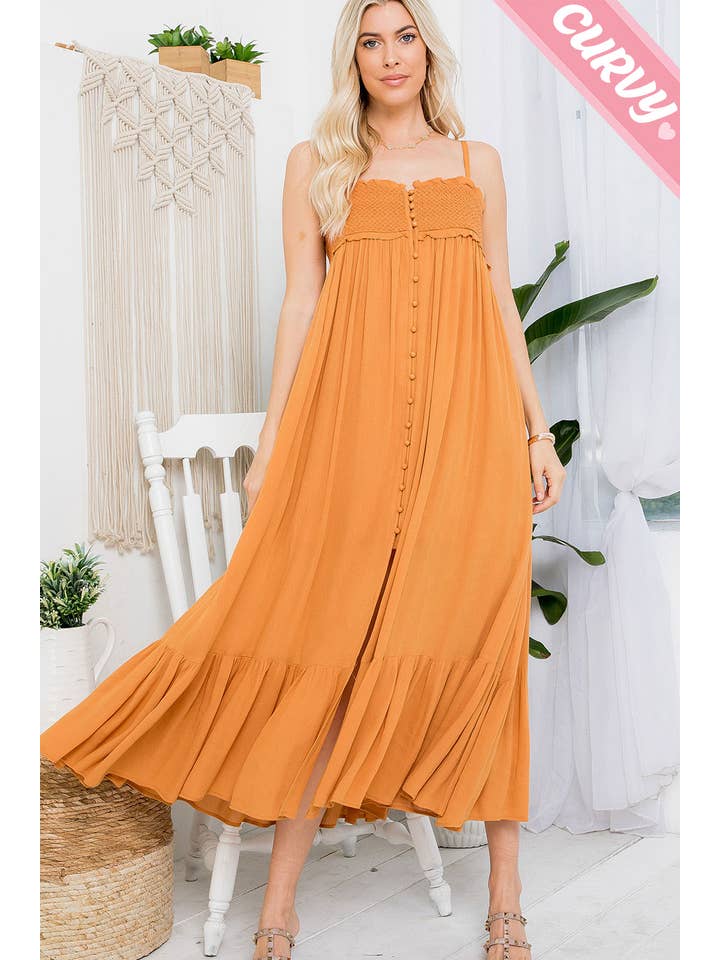 Sweet Lovely by Jen - Wholesale Dress – Women's - PLUS SIZE SILK SMOCKED BUTTON-DOWN MAXI DRESS34