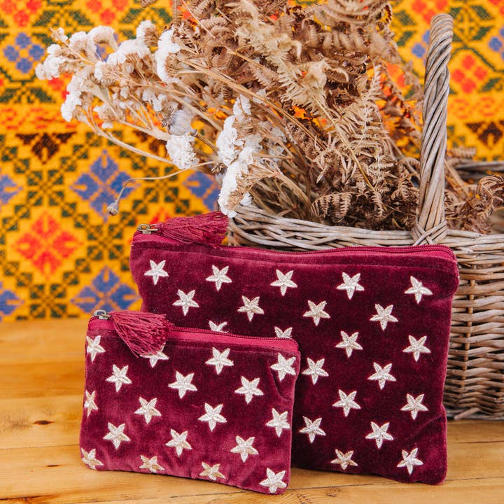 Velvet Star Pouch Burgundy/Gold and other Purchase Wholesale no minimum. Free Returns & Net 60 Terms on Faire trending on Faire.