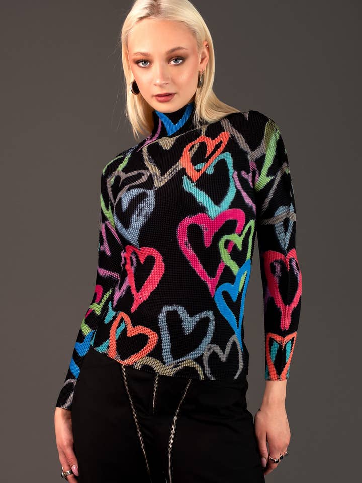Mock Neck Graffiti Heart Top for wholesale by KATE HEWKO