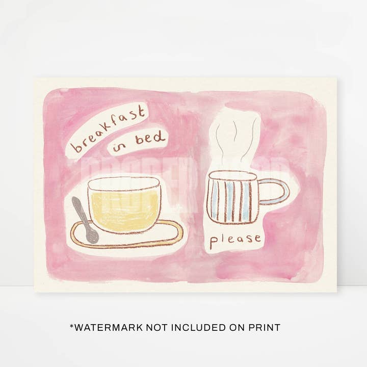 Håndmalet citat om morgenmad på sengen print for engroshandel hos Proper Good