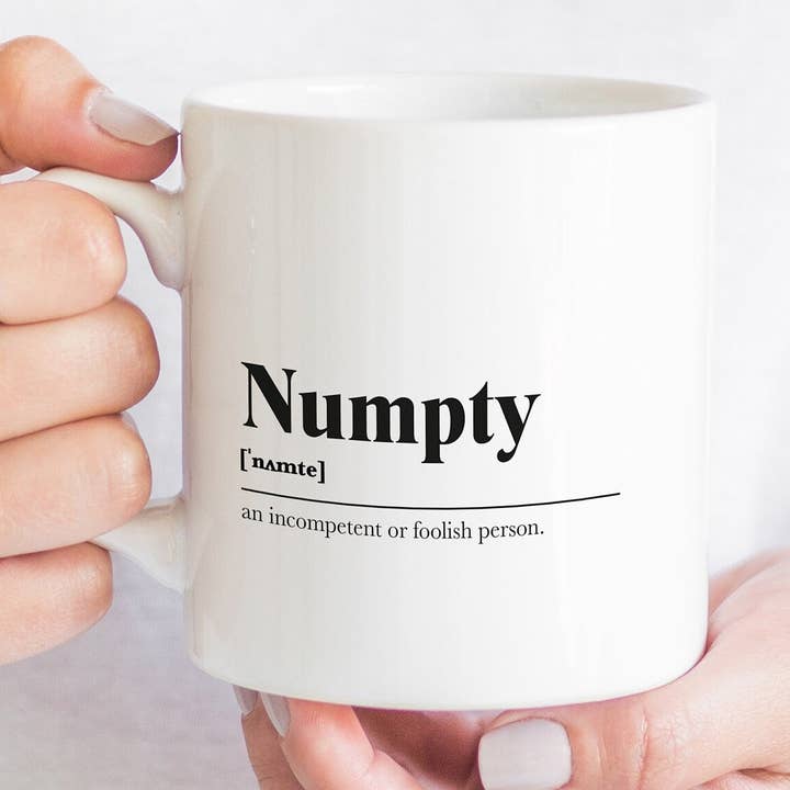 Kalloway Design – wholesale Coffee mug – Numpty Greeting Scots Saying Mug Housewarming Gift Living Minimalist Monochrome Typography Funny Scandi Scotland Slang Definition Scottish0