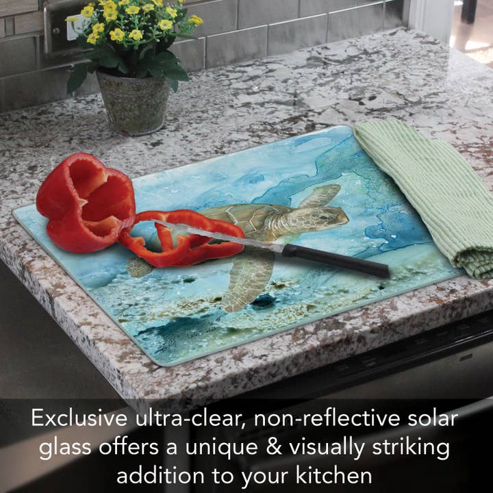CounterArt/Highland Home/Thirstystone/CoasterStone - Wholesale Cutting Board - "Under Sea Life" 3mm Tempered Glass Cutting Board 15" x 12"