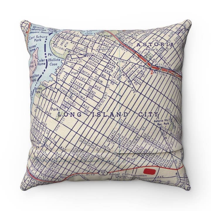 Long Island City New York Map Pillow for wholesale by Daisy Mae Designs