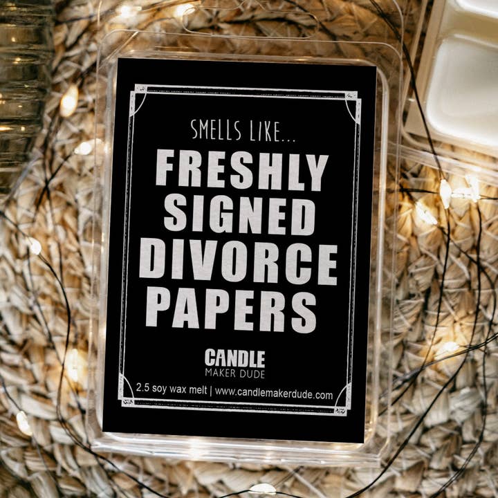 Frisch unterschriebenes Divorce Papers Wax Melt, Duftendes Sojawachs, Geschenk zur Scheidungsparty für den Großhandel von Candle Maker Dude