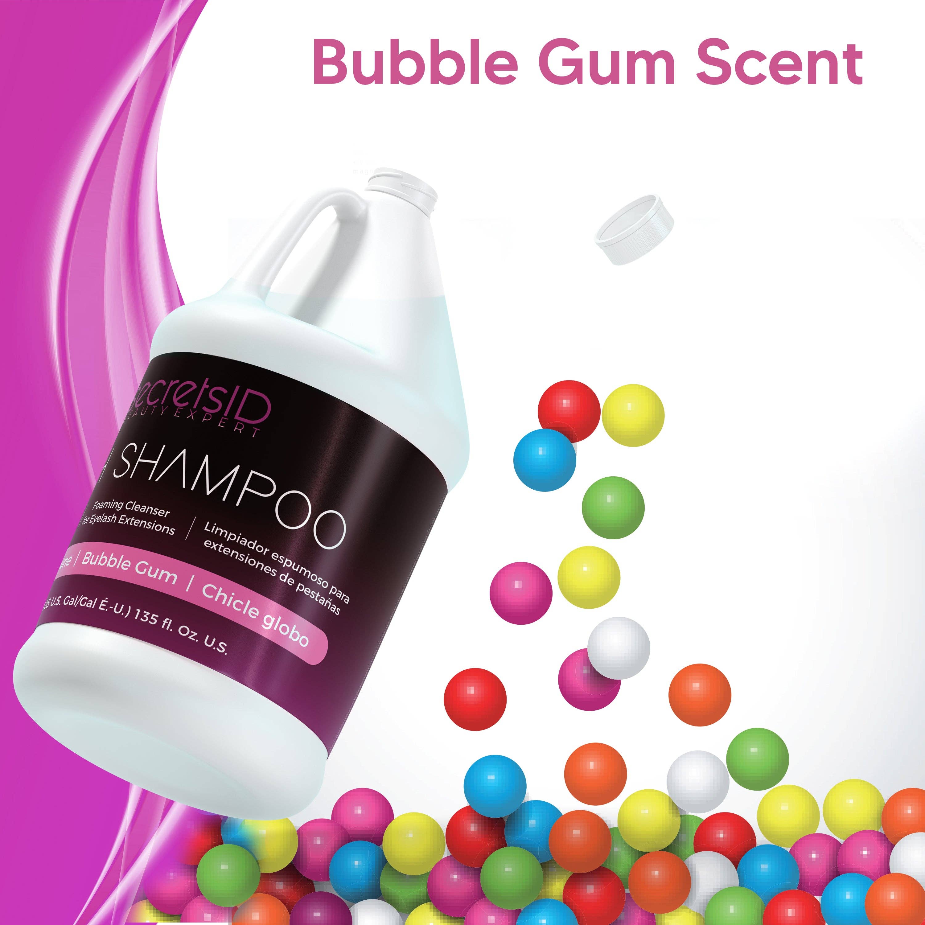 SecretsID - Wholesale Eyelash/Brow Serum - Foaming Lash Shampoo Bulk 1 Gallon Size - Bubble Gum Scent3
