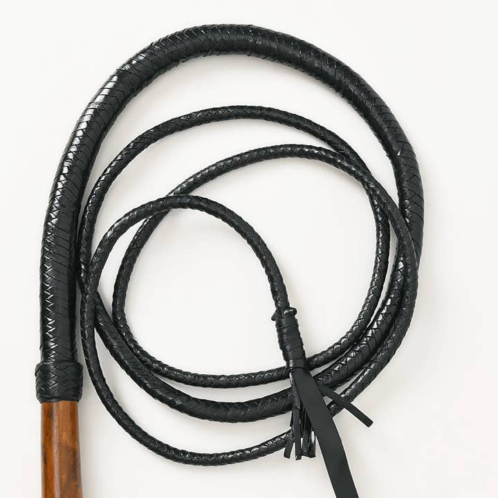 HILASON 6ft to 12ft Bull Whip 8 Plaits Genuine Leather Black - Equestrian Braided with Wooden Handle for wholesale by HILASON