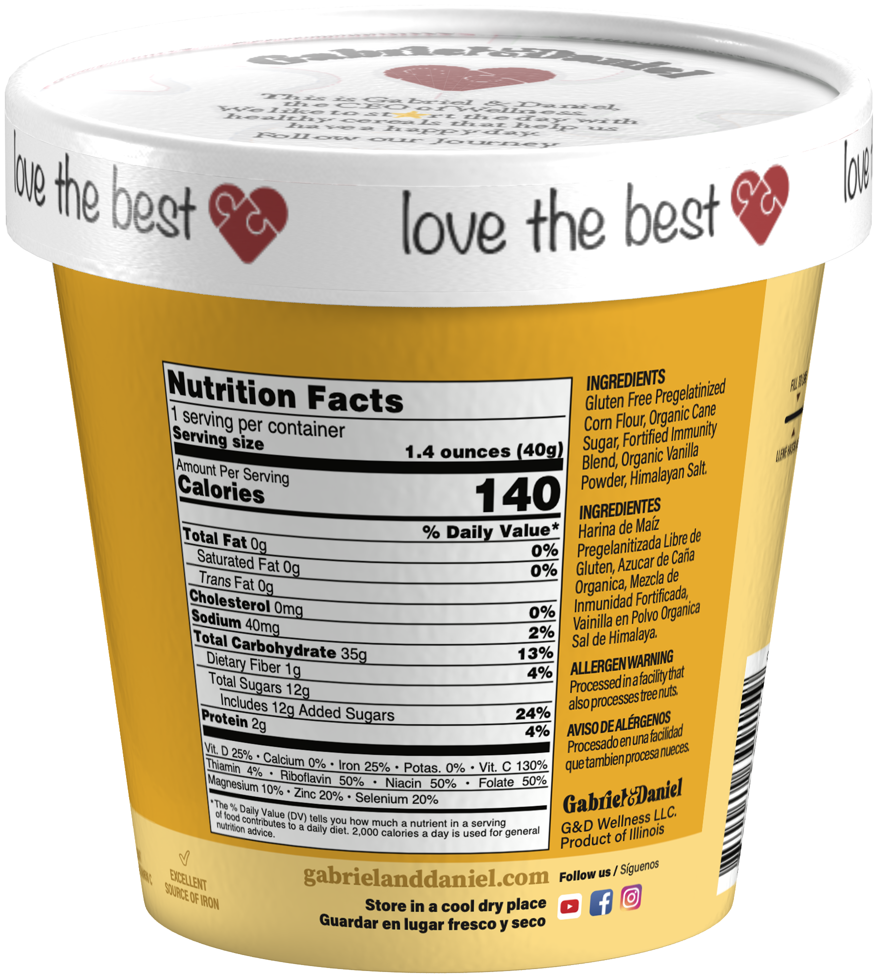 Gabriel & Daniel Wellness Oatmeals – wholesale Frukostflingor – Ekologisk SS Snabbgröt Bägare - Majsgröt1