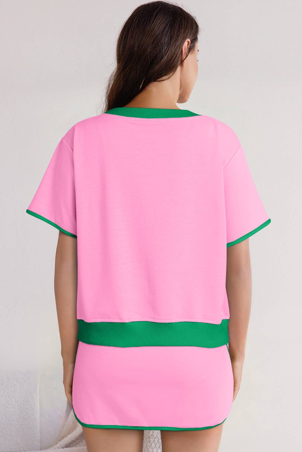 LA Society - Vente Ensemble haut et jupe - Femme - Ensemble T-shirt à épaules tombantes et jupe à blocs de couleur5