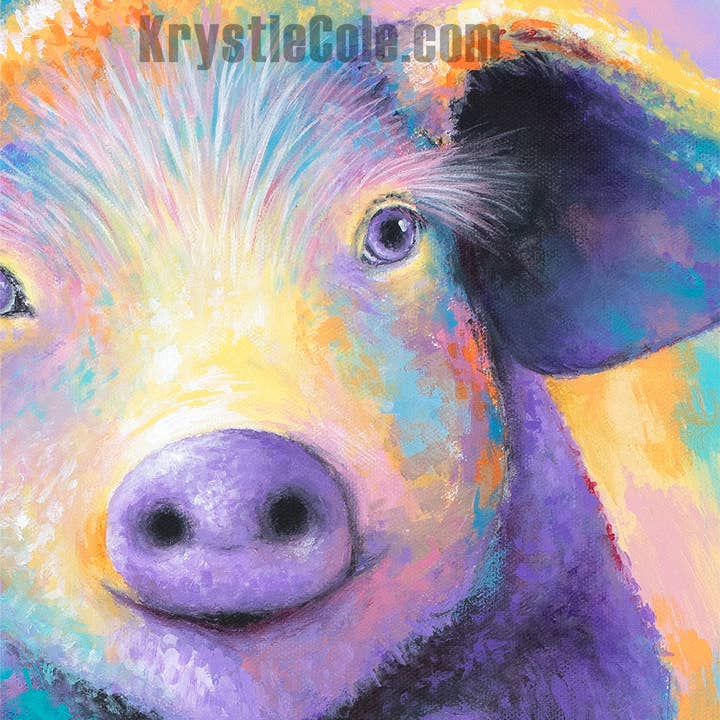 Krystle Cole Fine Art - Wholesale Art Print - Pig Art Print of Colorful Piglet Painting by Krystle Cole