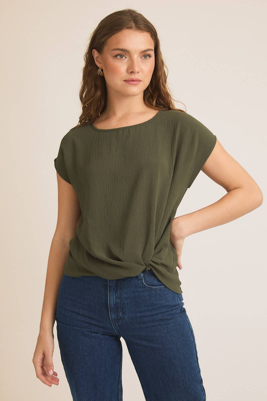 GILLI - Wholesale Blouse - Women's - SOLID WOVEN TEE WITH FRONT KNOT DETAIL14