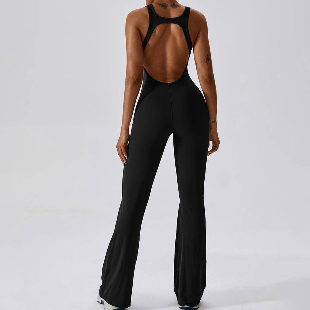 WONDERXFANS - Wholesale Jumpsuit - Women's - Solid flared trousers cutout back jumpsuit1