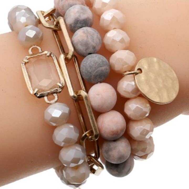 MiMi Wholesale - Wholesale Jewelry Set - CB2156 Multi Stone Crystal Beaded Bracelet Set