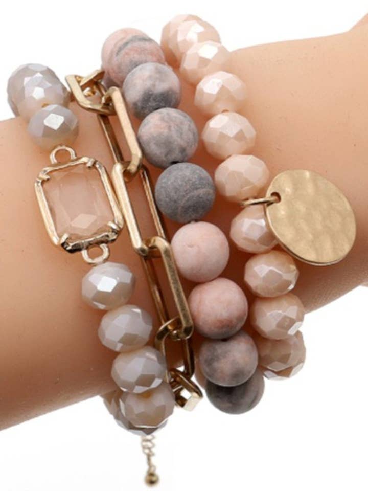 CB2156 Multi Stone Crystal Beaded Bracelet Set for wholesale by MiMi Wholesale