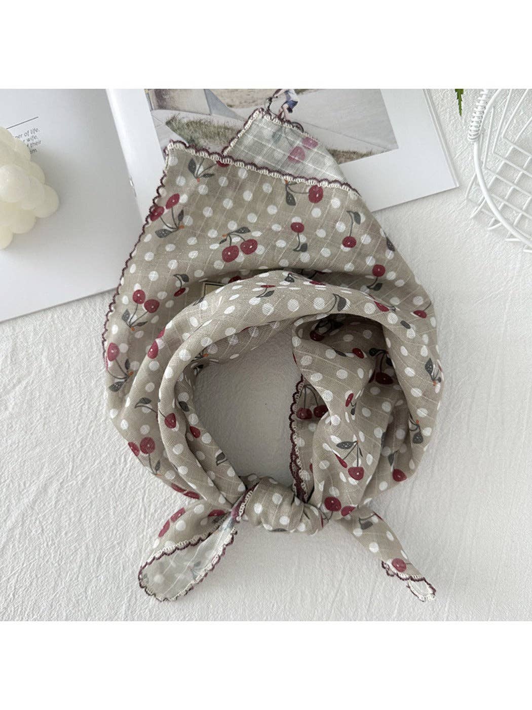 Funkyrel® Atzbranding Limited - Wholesale Scarf - Women's - Scarvii - Vintage Polka Dot Neck Scarf with Cherry Patterns1