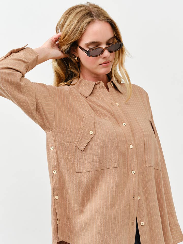 ILLA ILLA - Wholesale Button Down Shirt - Women's - Stripe Linen Shirt 2