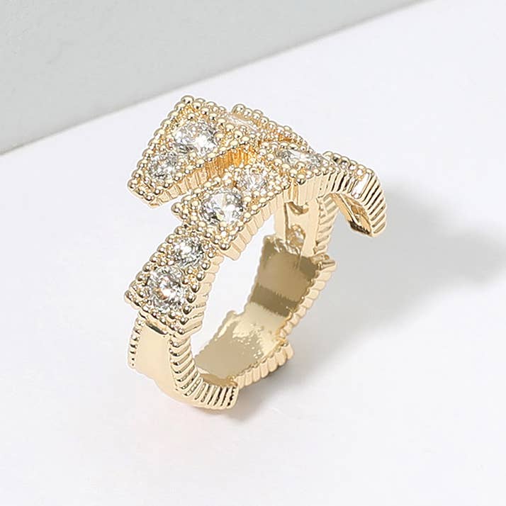 Anello Geometrico Pavimentato in Pietra CZ per la vendita all'ingrosso da parte di Sensibling Corp.