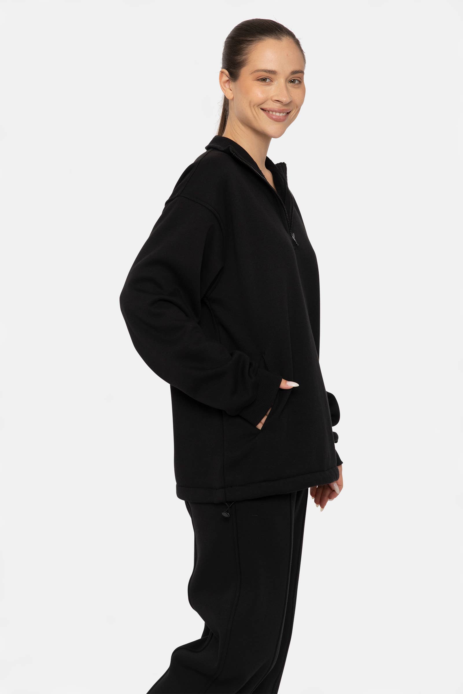Mono B - Wholesale Sweatshirt - Women's - Half-Zip Drawstring Women's Sweatshirt Pullover17