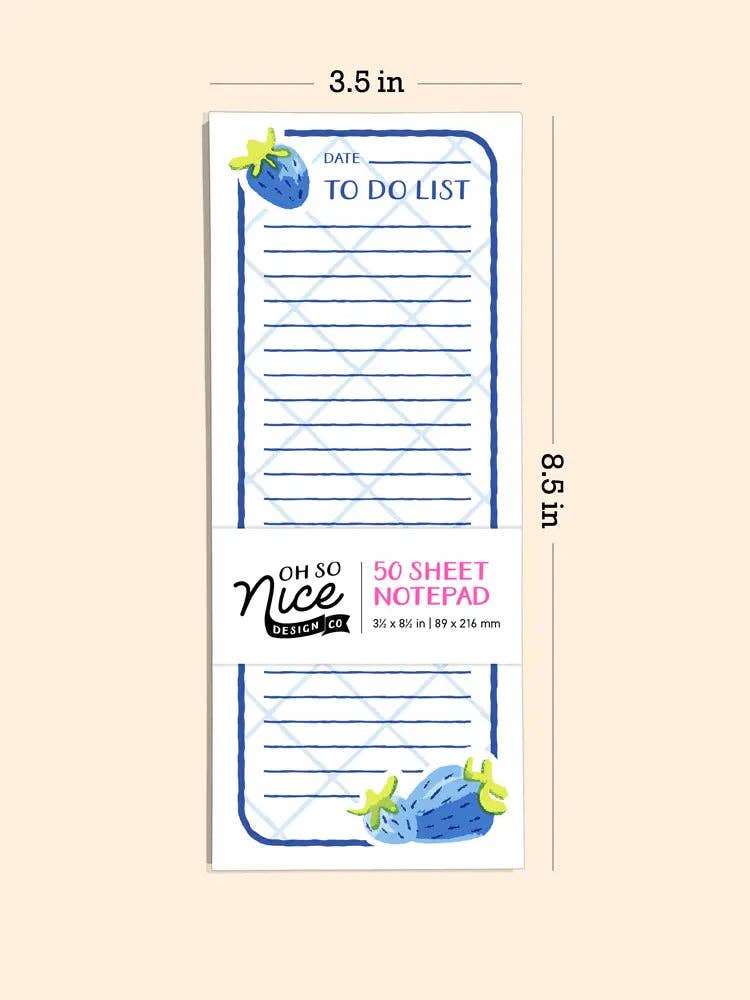 Oh So Nice Design Co. – wholesale Notepad – Blue Strawberries To-Do List - Risograph Notepad2