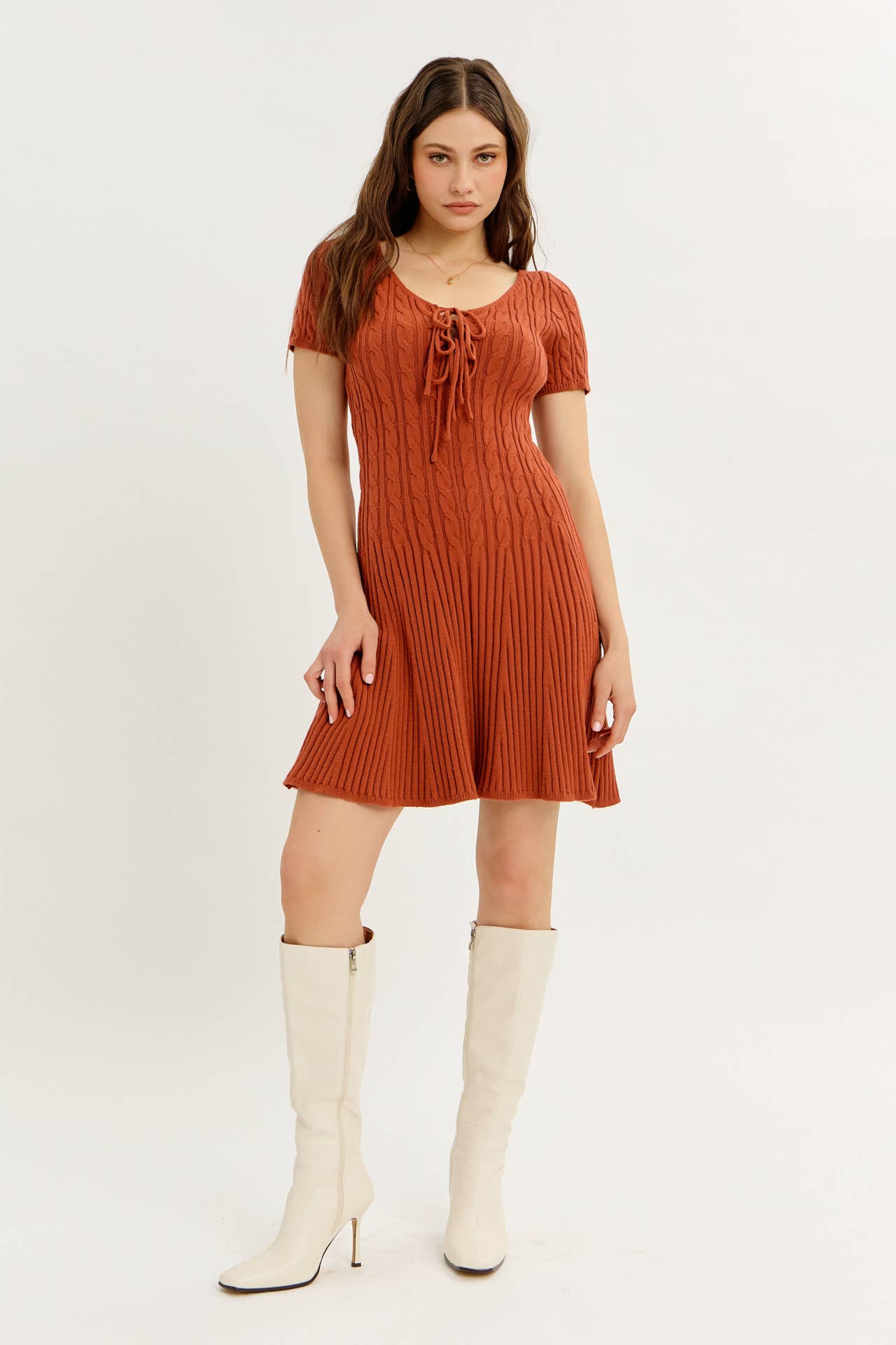 idem ditto - Wholesale Dress - Women's - BODY HUGGING FLIRTY CABLE KNIT SWEATER MINI DRESS6