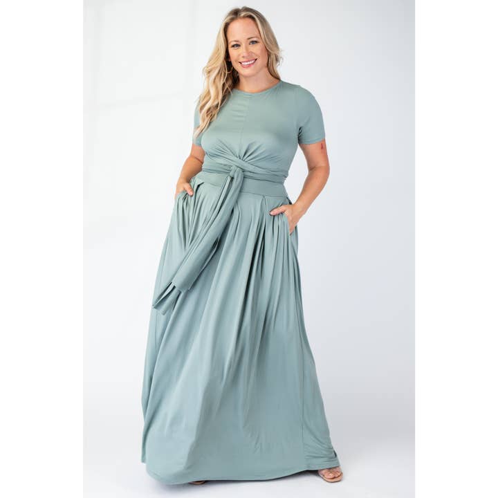 PLUS SIZE SOFT KNIT WRAP AROUND TOP MAXI SKIRT SET for wholesale by The Curve LA