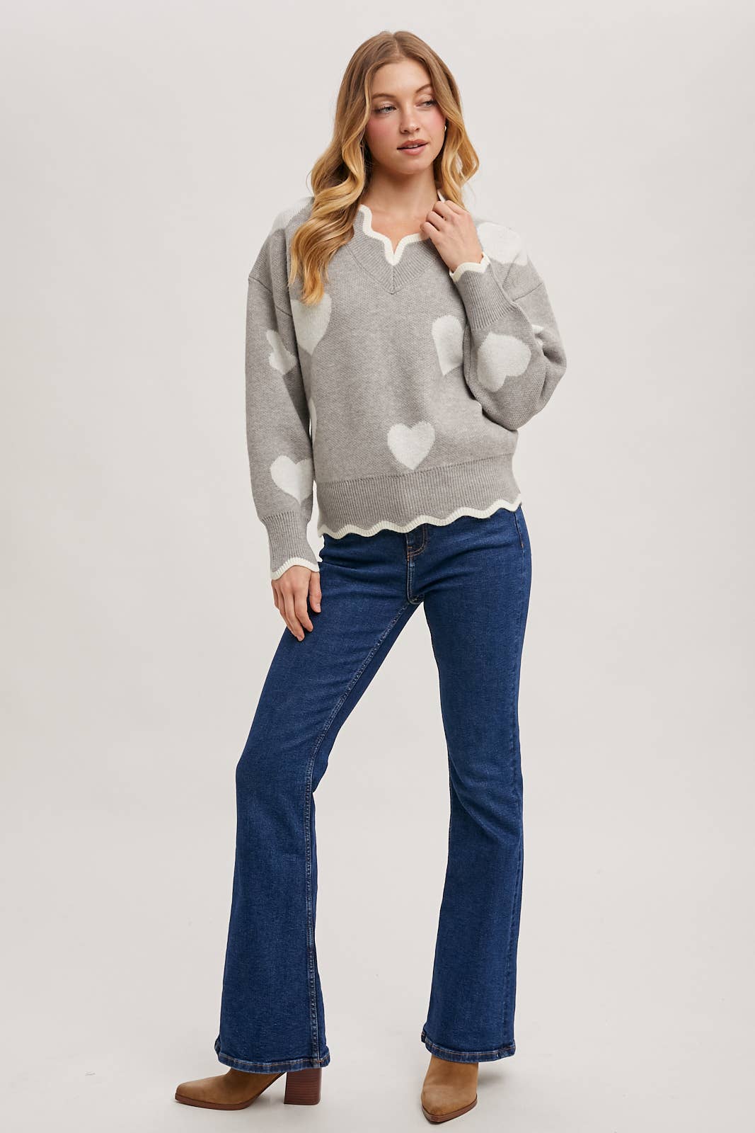 Bluivy - Wholesale Knit Sweater - Women's - HEART SCALLOP TRIMMED CONTRAST KNIT SWEATER VALENTINE'S DAY9