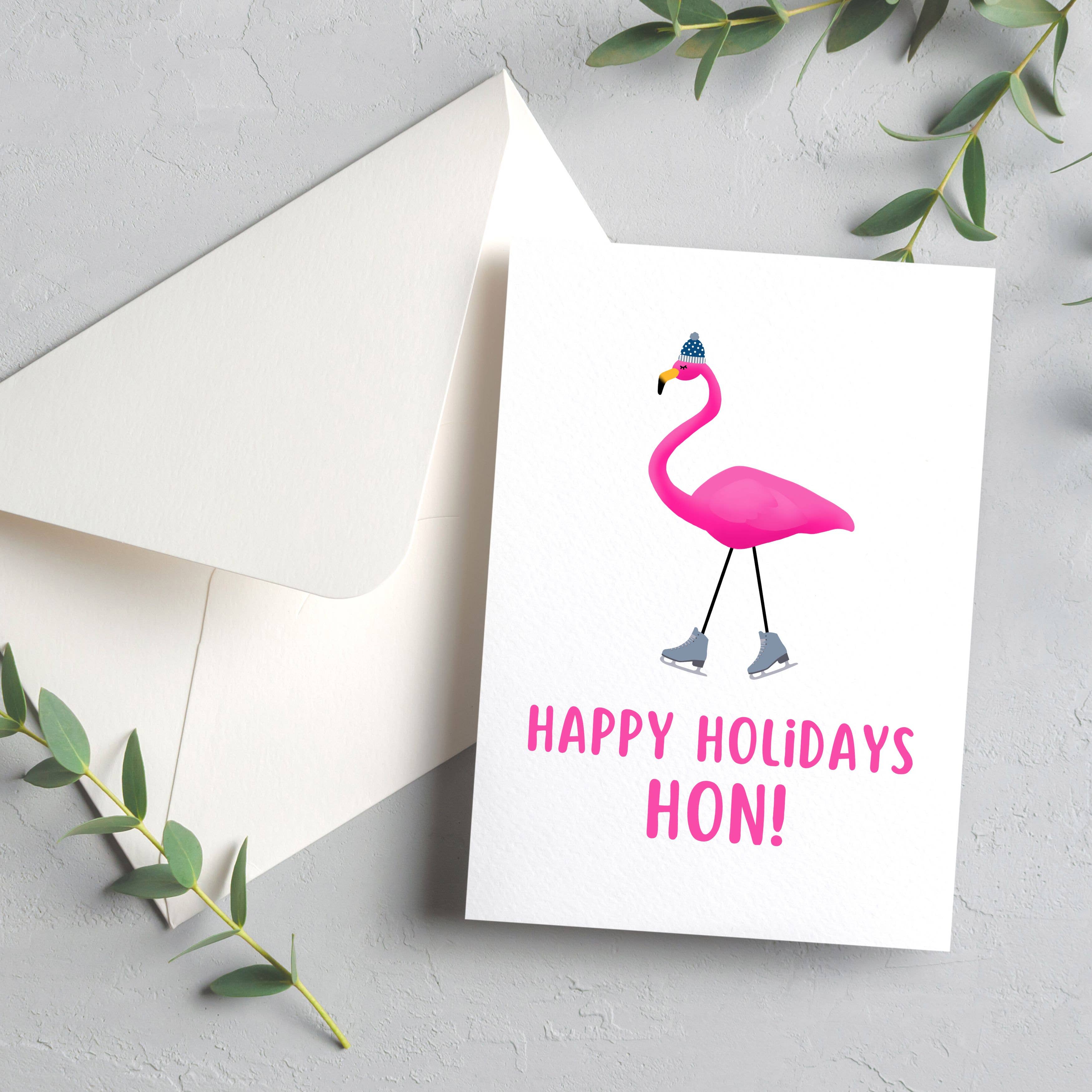 Chesapeake Charm Shop – wholesale Christmas card – Happy Holidays Hon Christmas Card (Feat. Lawn Flamingo)1