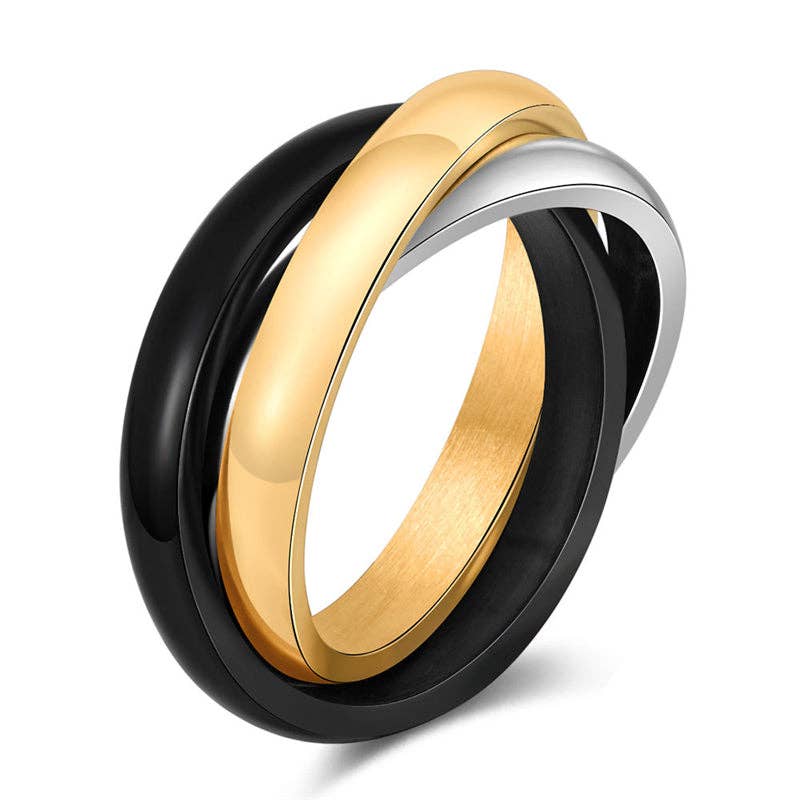 Perimade & Co. LLC – wholesale Band/stacked ring – Classic Tricolor Rolling Band Ring in Stainless Steel3