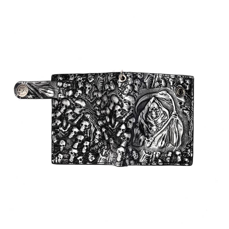 Tourtiwi - Vendita all'ingrosso Portafogli - Donna - Portafoglio a catena antifurto con teschio punk del Tristo Mietitore13