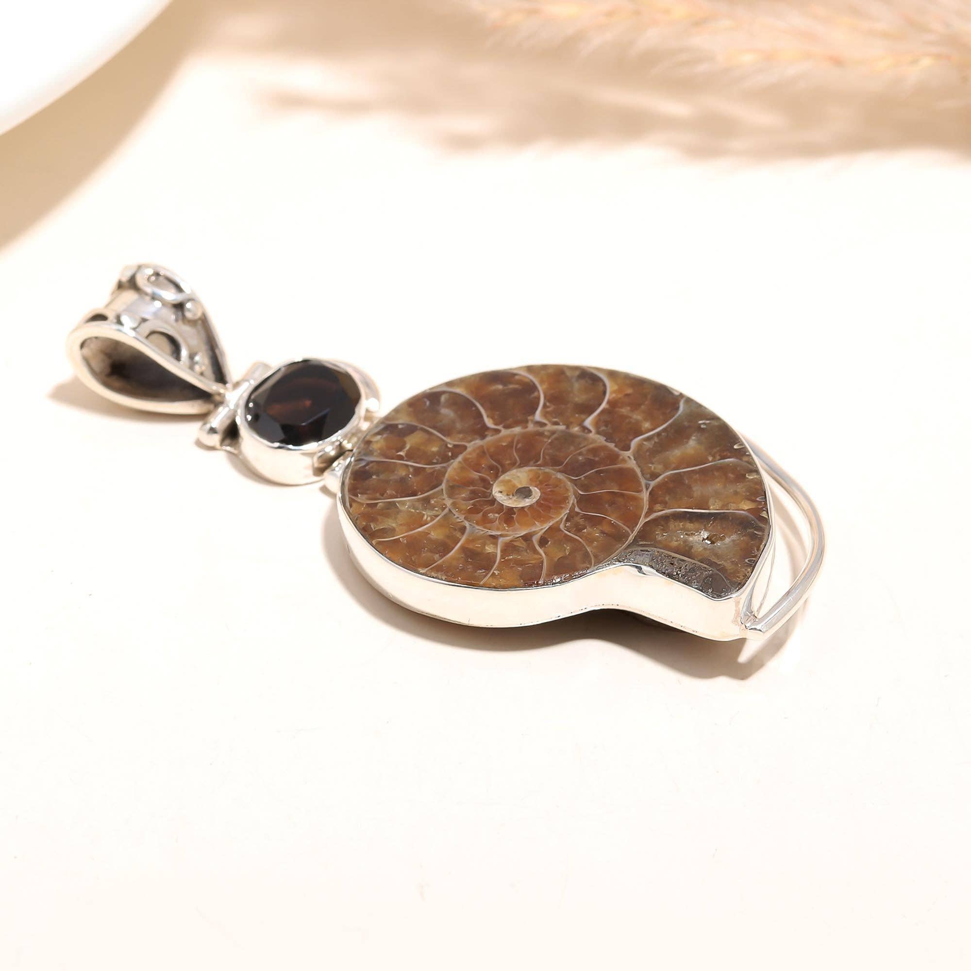 AG 925 JEWELLERY - Wholesale Individual Charm/Pendant - Natural Ammonite Fossil Snail Gemstone Silver Plated Pendant3