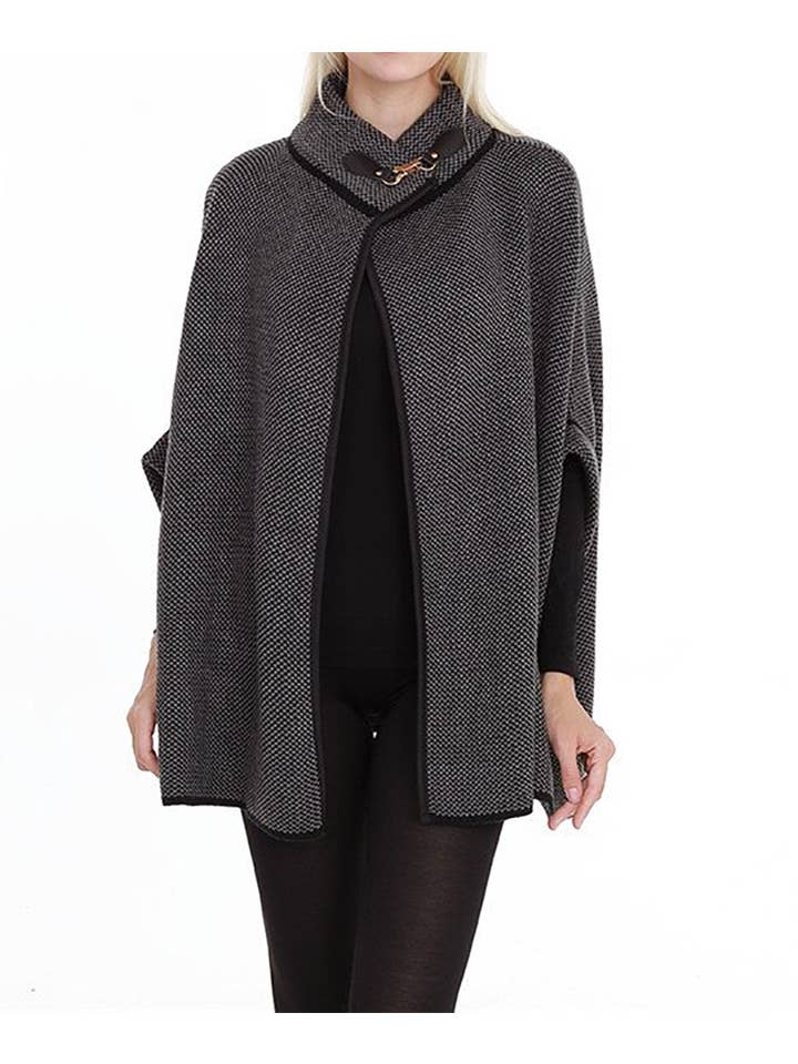 Fennco Styles - Wholesale Poncho - Women's - Knit Buckle Poncho Cape Jacket