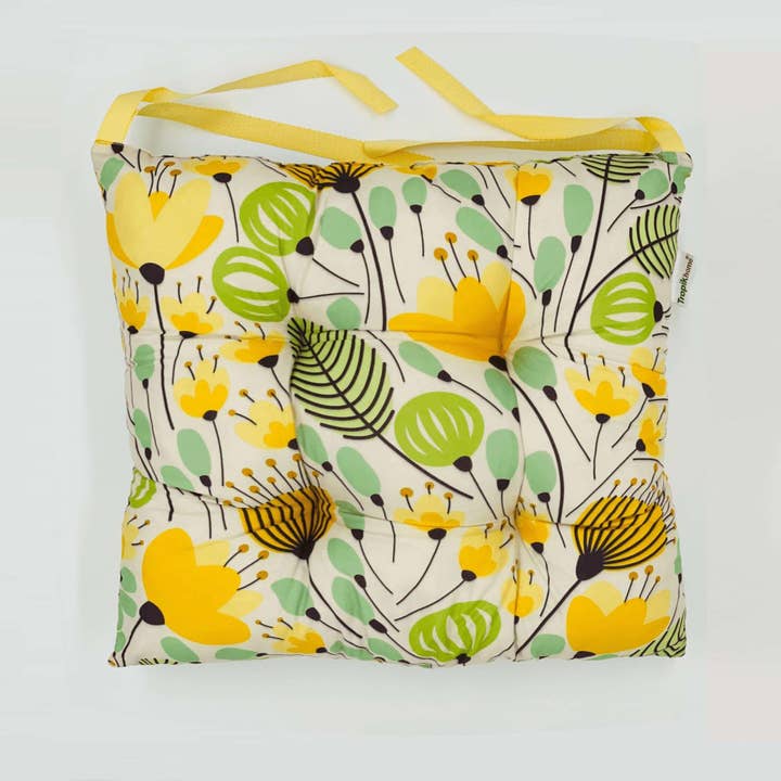 Dandelions and Leaves, Funky Chair Cushion Seat Pad with Tie for wholesale by TROPIK HOME