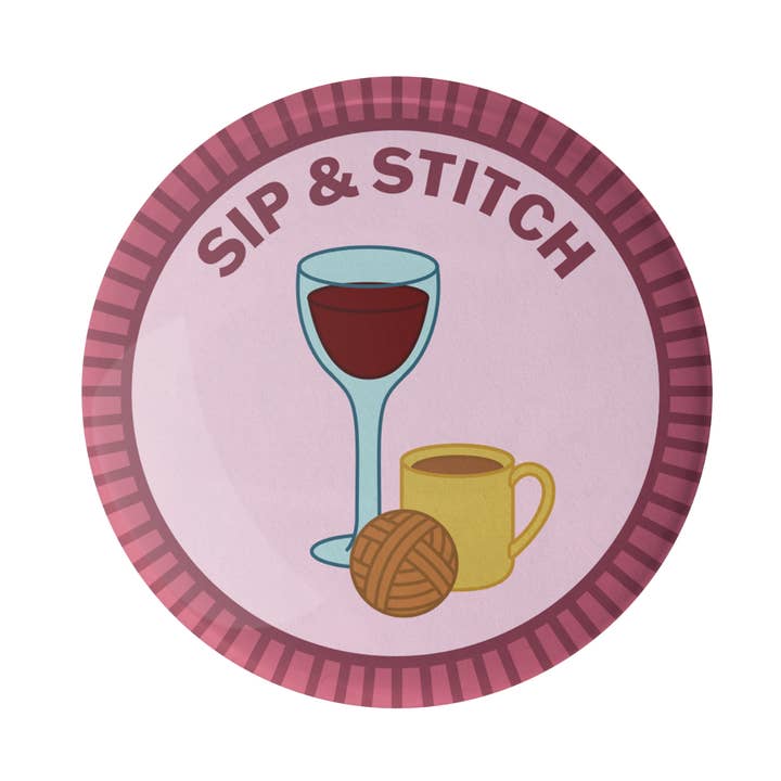 Sip & Stitch Merit Badge for wholesale by Camp Stitchwood