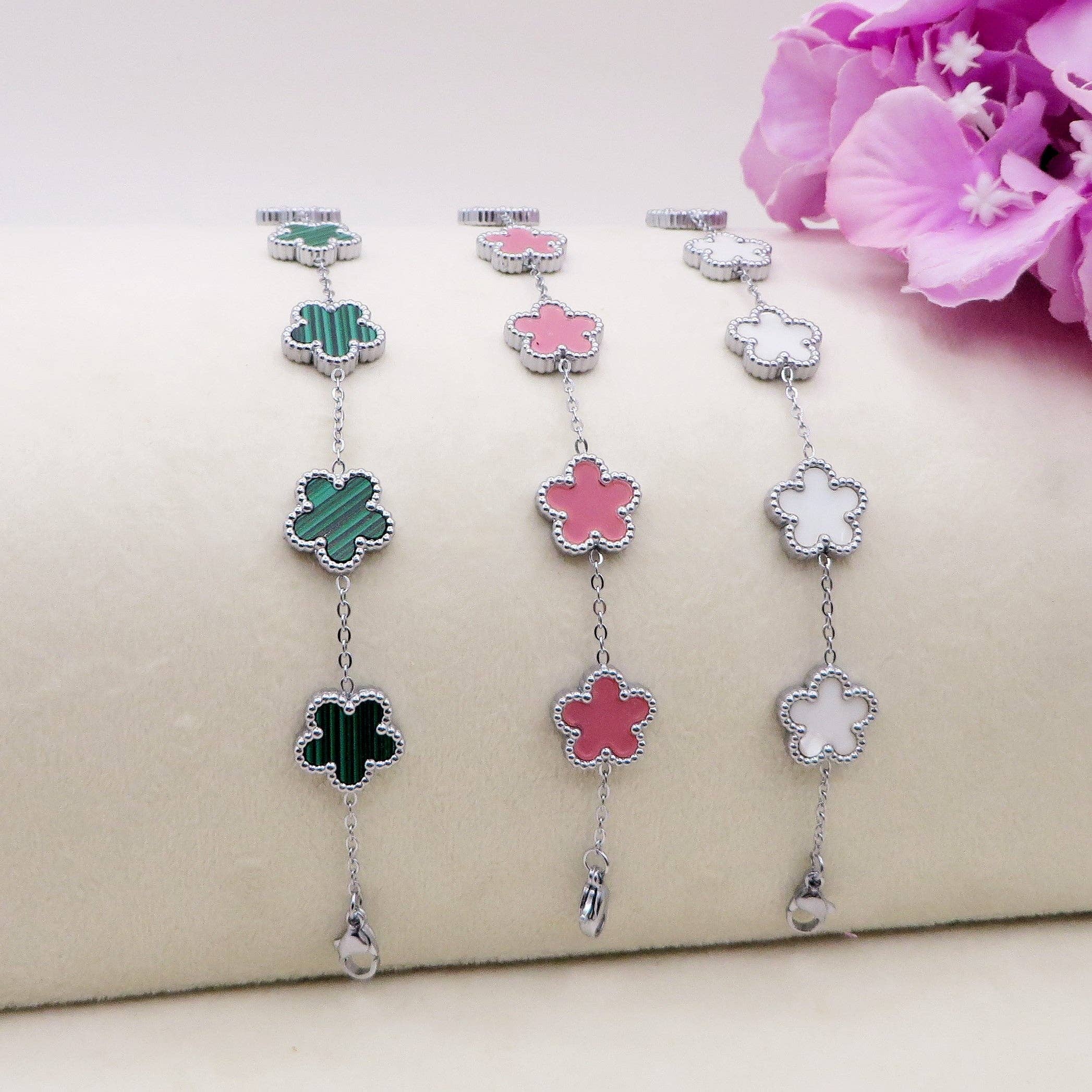 Daemon srls - Wholesale Charm/Dangle Bracelet - LILY  big Flowers ACCIAIO INOSSIDABILE ~ Bracciale fiori in madreperla0