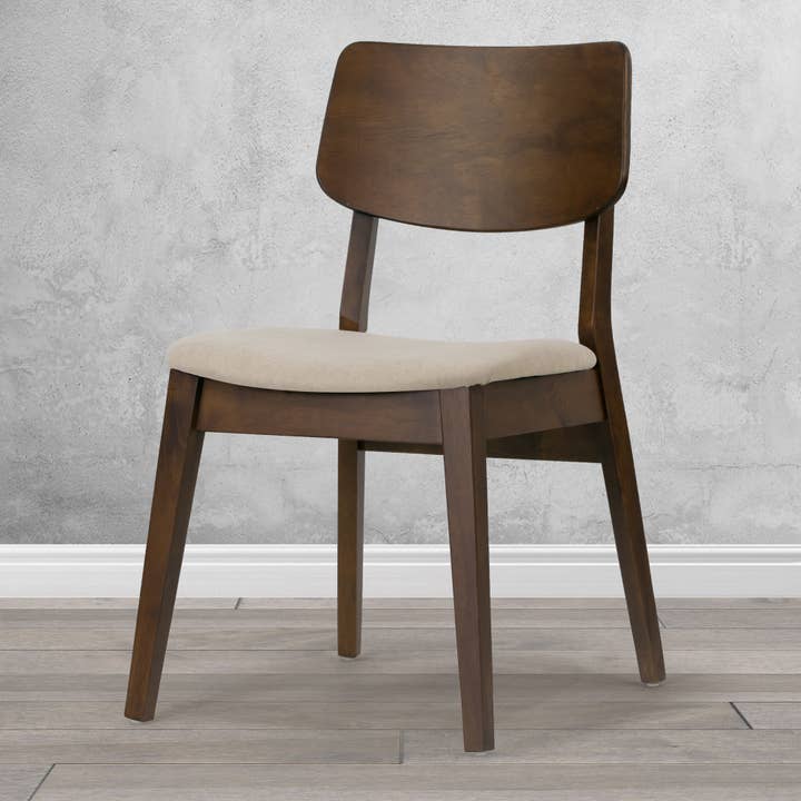 Glamour Home - Wholesale Chair - Set of 2 Astin Dark Brown Wood Chair with Beige Fabric Seat6