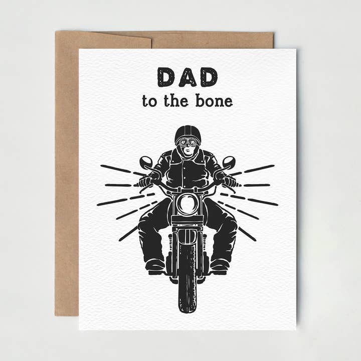 Joyeuse fête des Pères, Dad to the Bone, carte de moto, motard pour la vente par Blue Thistle