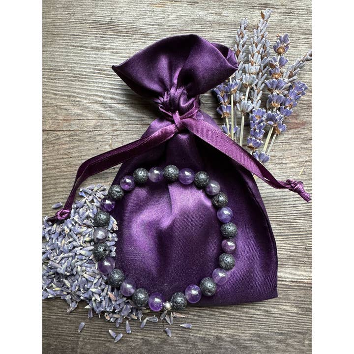 Lavender Beads - Wholesale Aromatherapy Bracelet - Aromatherapy Diffuser Bracelet Lava Stone and Amethyst2