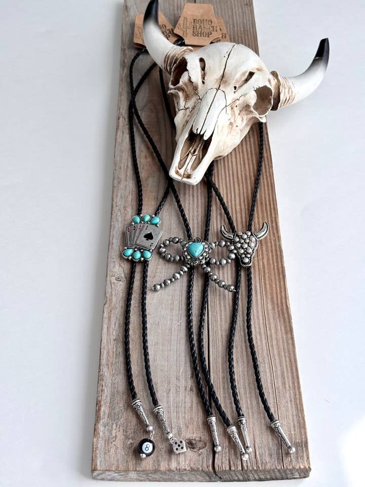 Western Style Bolo Tie Pendant w/ Leather Cord Necklace for wholesale by Boho Ranch Shop