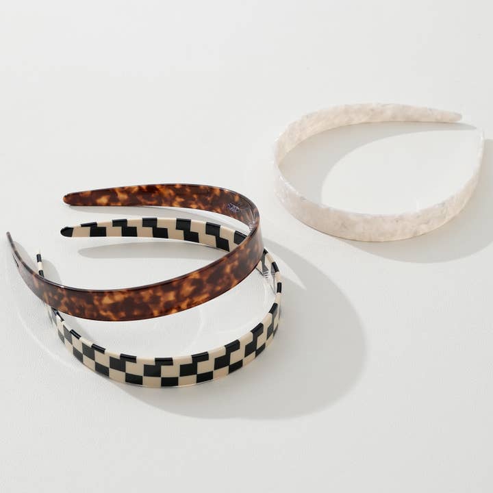 Assorted Core Acetate Skinny Headband | Checkered & Marbled for wholesale on Faire1