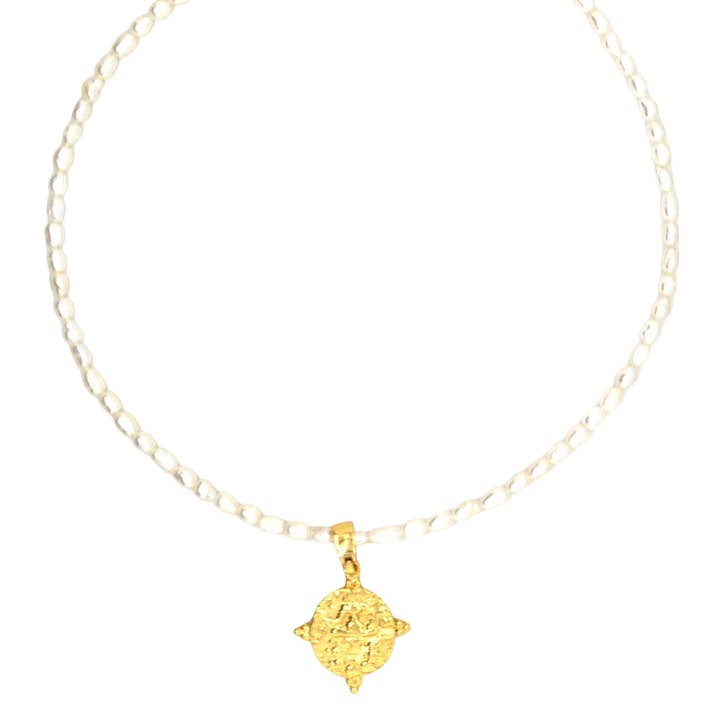 Achille Necklace with Pendant (Full Rice Pearl) for wholesale by Gemajesty Jewellery