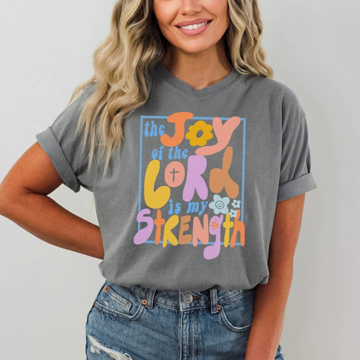 J. Mack Designs - Wholesale Screen Printed T-Shirt - Women's - The Joy of the Lord is My Strength Faith Graphic Tee0