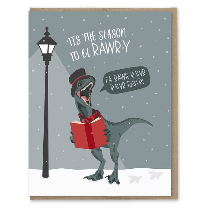 RAWR-Y Raptor Holiday Card for wholesale by Modern Printed Matter