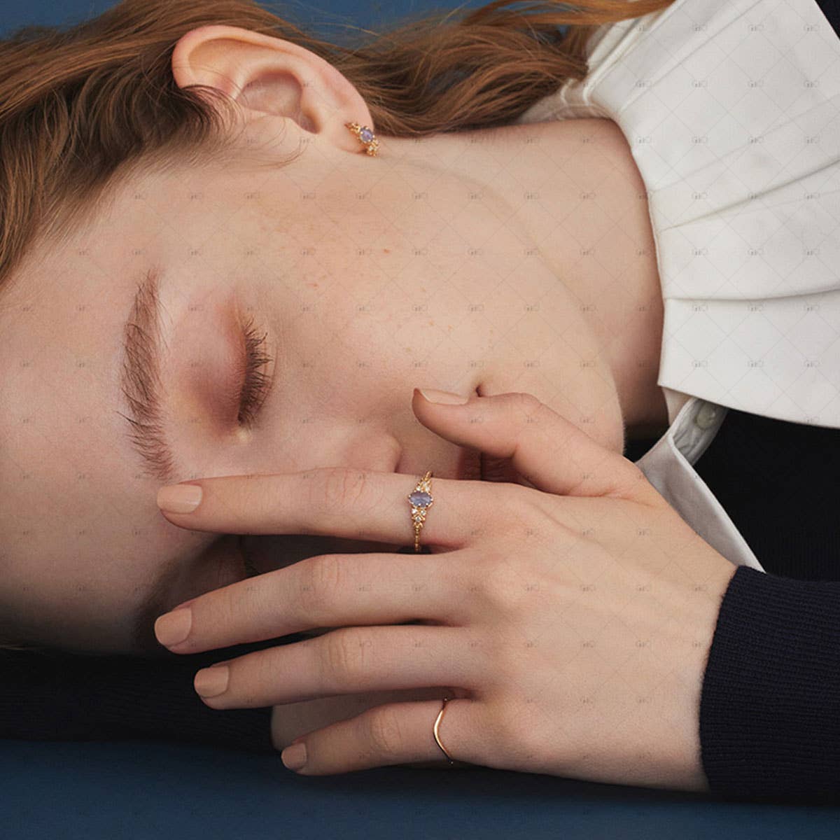 Gioiellin - S925 Silver Jewelry - Wholesale Multi-Stone Ring - S925 Sterling Silver 14k Gold Plated Cordierite Ring2