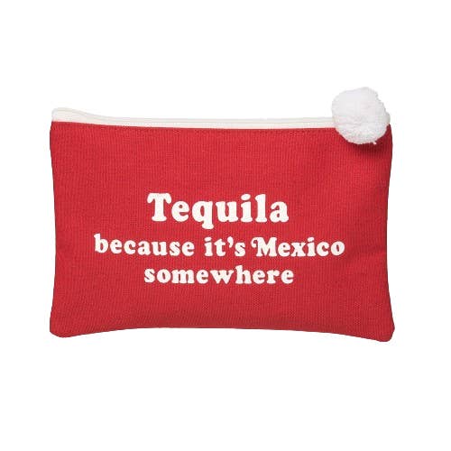 Tequila Cosmetic Bag - Mexico Vibes, Red Cotton Pouch for wholesale by Totalee Gift