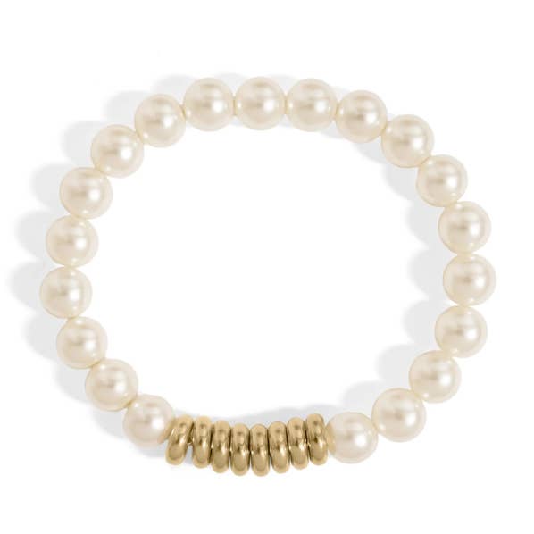 Gold Rush Pearl Beaded Stretch Bracelet for wholesale by Pretty Hunter